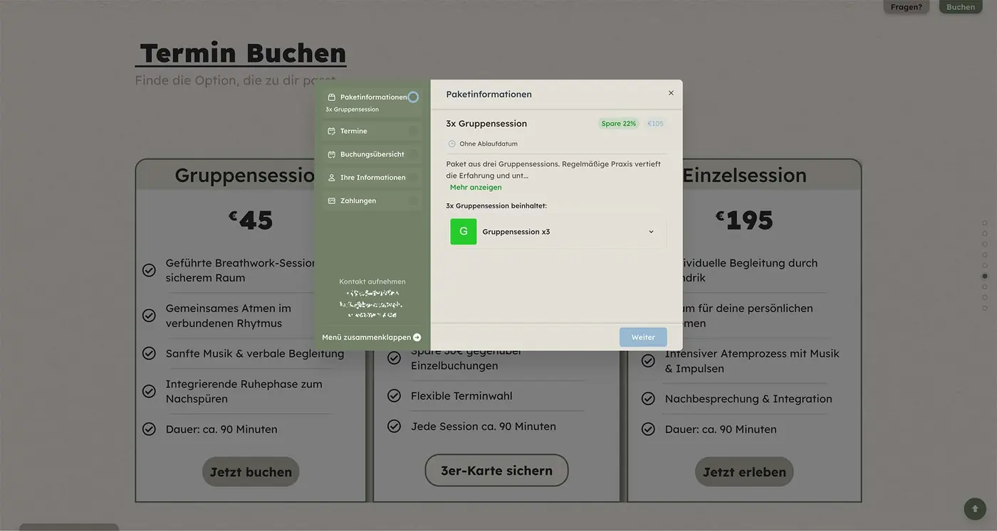 Buchungs- und Bezahlstrecke der BewusstSein Website